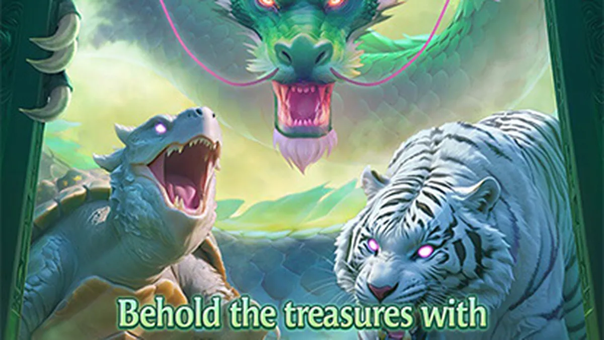 Interface do jogo Mythical Guardians com os quatro guardiões celestiais